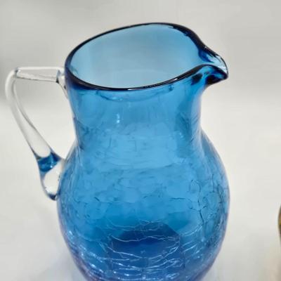 LOT 194: Beautiful Amber Glass Oversized Goblets and 3 Colored Glass Creamer/Syrup Pitchers