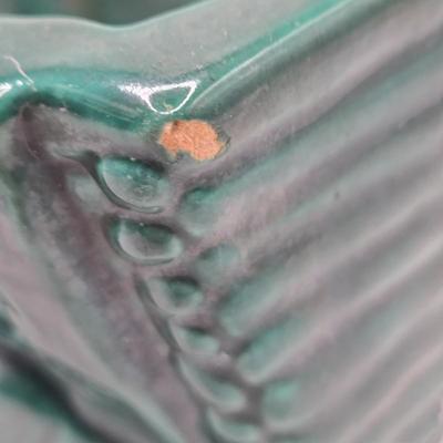 LOT 196: Multiple Glass and Metal Flower Frogs, 2 Planter Pots, and Watering Can with Seeds & Gloves