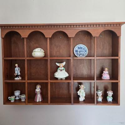 LOT 197: Wooden Display Shelf and Multiple Nik Naks