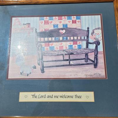 LOT 198: Country Decor Including Large Serving Tray, All Wooden House Plaque, Apple Clock , Cat Shelf Sitter, and More