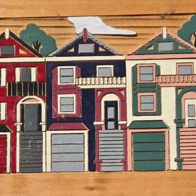 LOT 198: Country Decor Including Large Serving Tray, All Wooden House Plaque, Apple Clock , Cat Shelf Sitter, and More