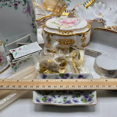 LOT 202: Beautiful San Francisco Music Box, Vintage Violet Trinket Dish, Menu Board with Place-settings, Vintage shoe Clips, and So Much...