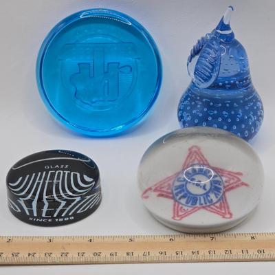 LOT 203: Pear Paperweight from Wheaton Village, Wheaton Glass Paperweight, Wheaton Glass 100th Anniversary Paperweight and Grand army...
