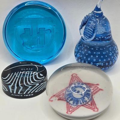 LOT 203: Pear Paperweight from Wheaton Village, Wheaton Glass Paperweight, Wheaton Glass 100th Anniversary Paperweight and Grand army...