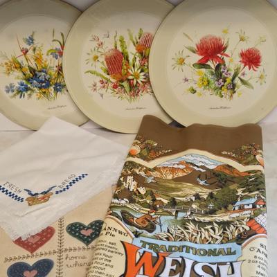 LOT Kitchen Lot with Apple Clock, Tupperware Jell-o Mold, Serving Plates, Cannister with Match Collection, and More