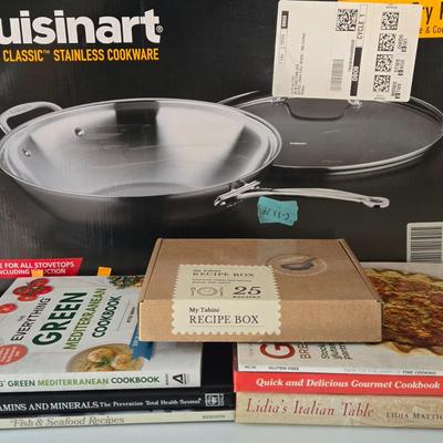 LOT 208: NIB Cuisinart Cookware and Multiple Cookbooks