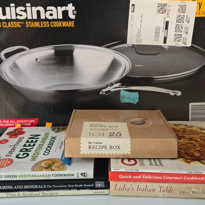 LOT 208: NIB Cuisinart Cookware and Multiple Cookbooks