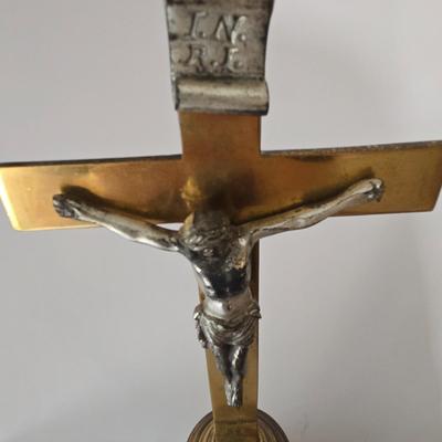 LOT 211: Vintage Cross Stitch Embroidery Madonna, Sacred Heart of Jesus Print, Pope John Paul I Photo, Gold-tone Crucifix, Padre Pio...