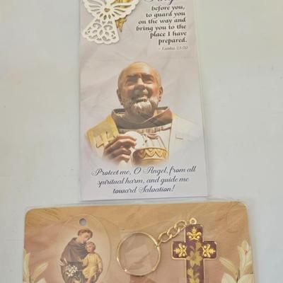 LOT 211: Vintage Cross Stitch Embroidery Madonna, Sacred Heart of Jesus Print, Pope John Paul I Photo, Gold-tone Crucifix, Padre Pio...