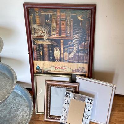 LOT 212: Three Tier Metal Galvanized Tray with Memo Board and Assorted Picture Frames