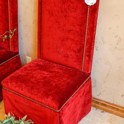 Two Velvet Skirted Dining Chairs