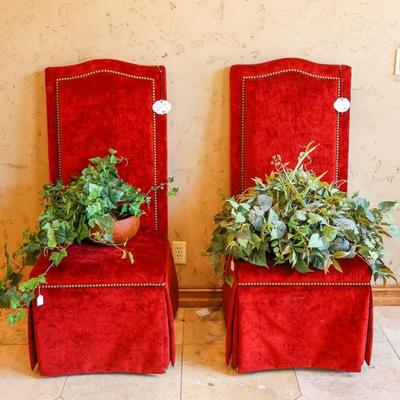 Two Velvet Skirted Dining Chairs