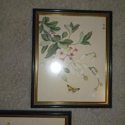 2 ASIAN THEMED PICTURES AND A FLORAL PICTURE