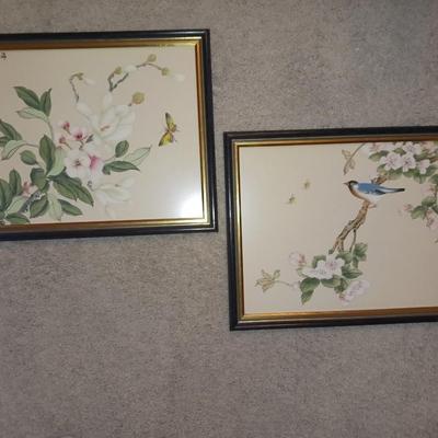 2 ASIAN THEMED PICTURES AND A FLORAL PICTURE