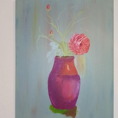 FLORAL OIL ON CANVAS AND A FULL LENGTH WALL MIRROR