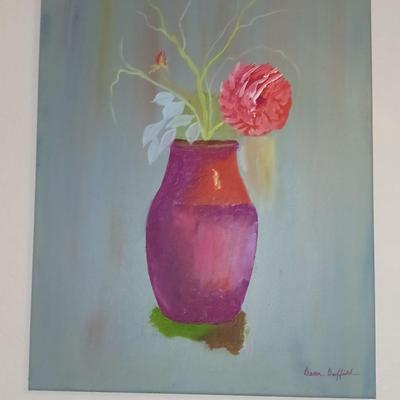 FLORAL OIL ON CANVAS AND A FULL LENGTH WALL MIRROR