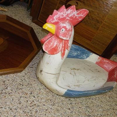 ROOSTERS AND INLAID WOOD TRAYS