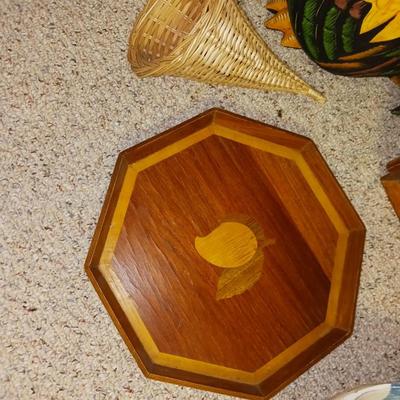 ROOSTERS AND INLAID WOOD TRAYS