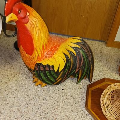 ROOSTERS AND INLAID WOOD TRAYS