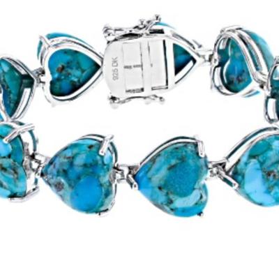 Natural Blue Turquoise 925 Heart Bracelet