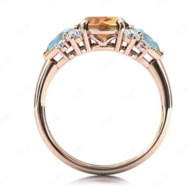 Oval Cut Citrine Ring with Labradorite Accent Stones & Moissanite