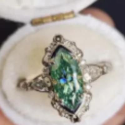 Vintage Green Stone Ring Marquise Cut Silver Setting