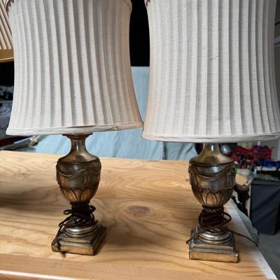 Lot of 4 Lamps, 2 Brass lamps, 2 a silver base