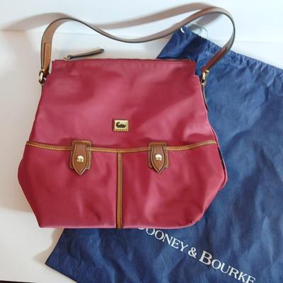 Dooney & Bourke Nylon Zip Shoulder Bag – Pink with Leather Trim