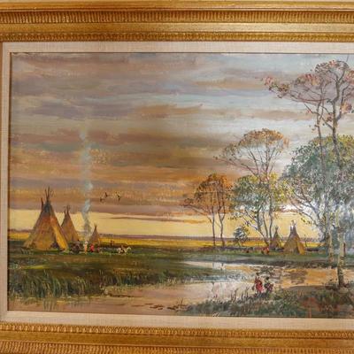 Wayne Morrell "Indian Scene with water in foreground" Original Oil 18x24 ($2,000)