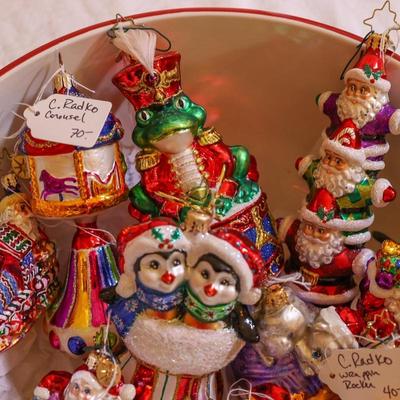 Bowl of 10 Radko Ornaments