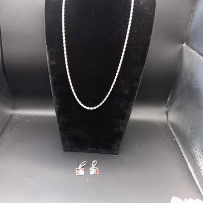 STERLING SILVER CHAIN AND EARRINGS 12.40g
