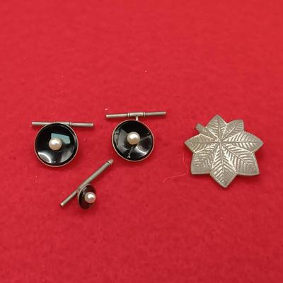 WWII STERLING SILVER ARMY LIEUTENANT COLONEL RANK MEDAL PLUS STERLING CUFFLINKS