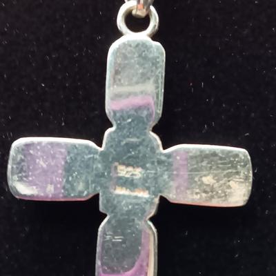 STERLING SILVER AND TURQUOISE CROSS ON A STERLING CHAIN