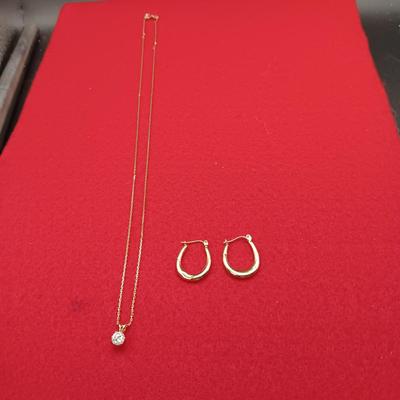 14K GOLD EARRINGS AND NECKLACE 3.62g