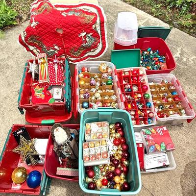 Vintage Shiny Brite Christmas Lot with Totes