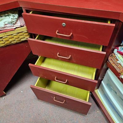 L-Shaped Red Storage Shelves w/Drawer Units (BF1-JS)