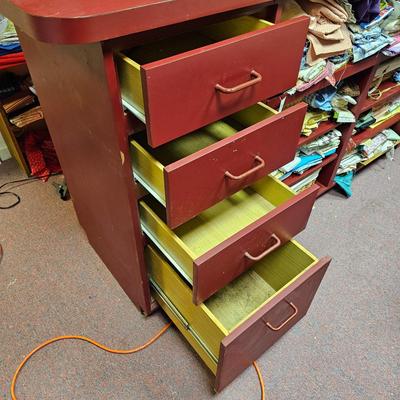L-Shaped Red Storage Shelves w/Drawer Units (BF1-JS)