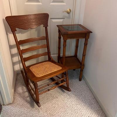 Oak Cane Seat Rocker & Oak Tall Table (BD-RG)