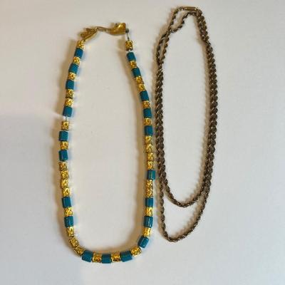 1976 MMA Egyptian Revival Faience Necklace + Krementz Chain - Designer Vintage Costume Jewlery