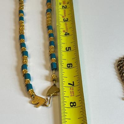 1976 MMA Egyptian Revival Faience Necklace + Krementz Chain - Designer Vintage Costume Jewlery