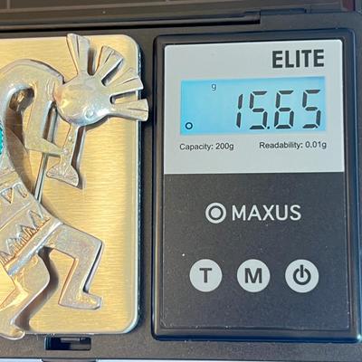 Vintage Navajo Sterling Silver Blue Turquoise Kokopelli Brooch Pin