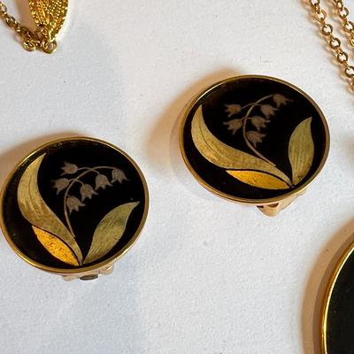 Vintage Damascene Amita Necklace Earrings Set