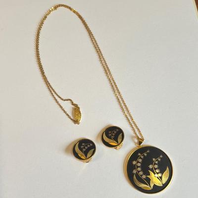 Vintage Damascene Amita Necklace Earrings Set
