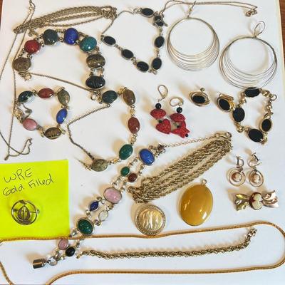 Gold Filled Jewelry Lot - Vintage, Scarab, Cameo, W.E. Richards