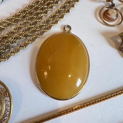 Gold Filled Jewelry Lot - Vintage, Scarab, Cameo, W.E. Richards