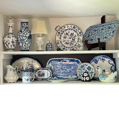Mixed Vintage Flow Blue Porcelain Lot - Spode, Saxton, Sadek, Porcelain Royale