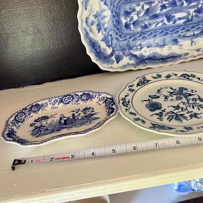Mixed Vintage Flow Blue Porcelain Lot - Spode, Saxton, Sadek, Porcelain Royale