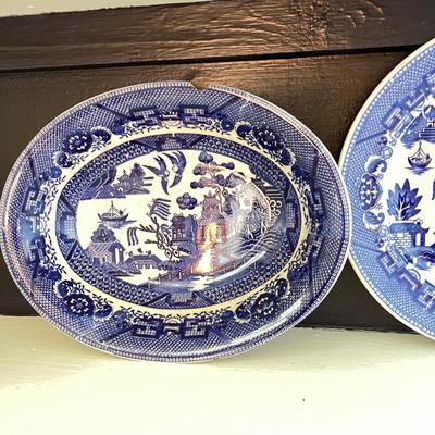 Mixed Lot Flow Blue Porcelain Dinnerware Vintage Signed