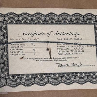 “Insurance” Lithograph Signed by Robert Marble (5-DZ)