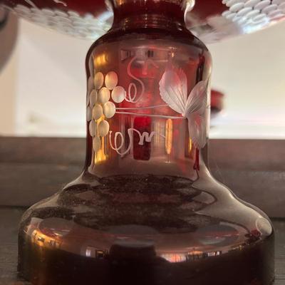 Antique Cranberry Cut to Clear Glass 5 Piece Lot